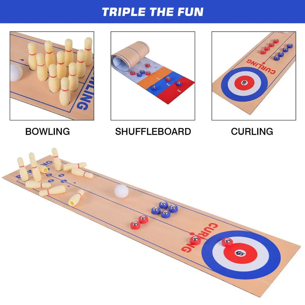 3 In 1 Table Top Games Shuffleboard Bowling and Curling