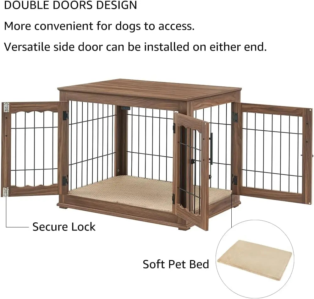 Double Doors Wooden Wire Dog Kennel